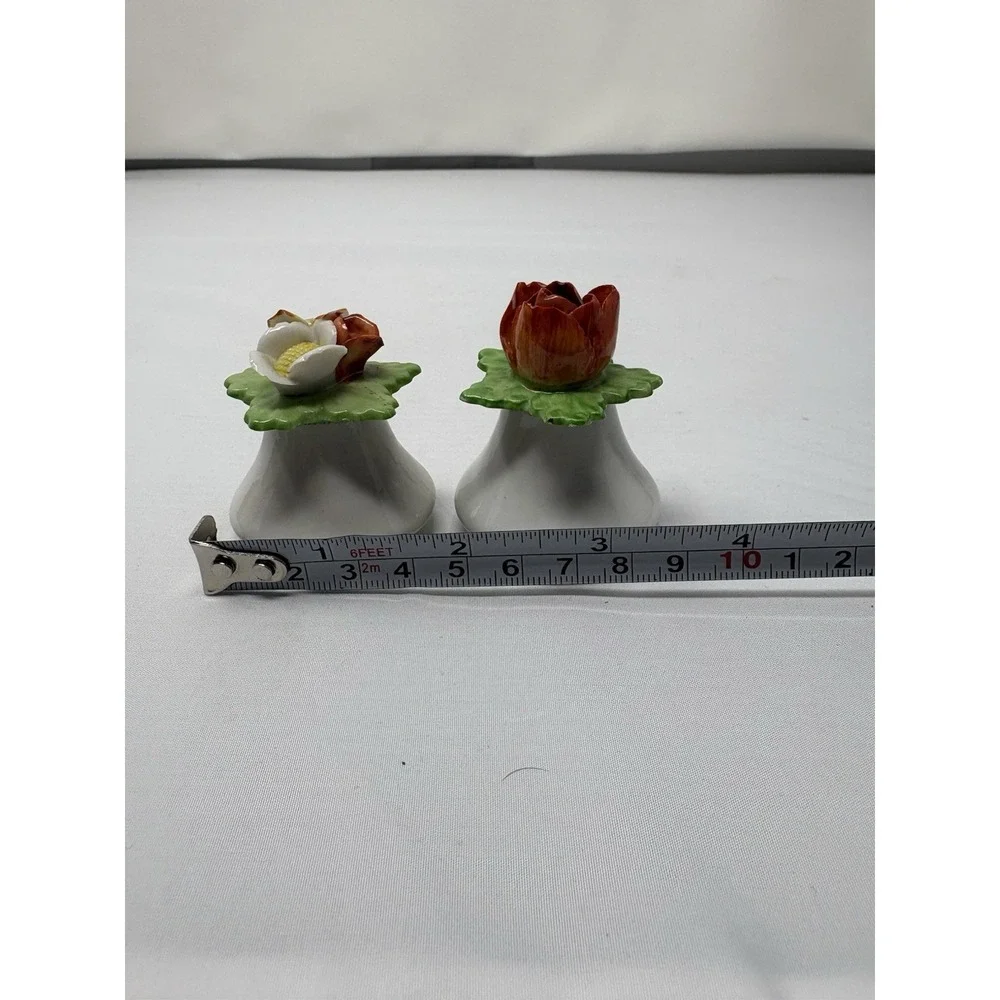 Vintage Dainty Floral Bone China Salt & Pepper Shakers Japan Red White Yellow